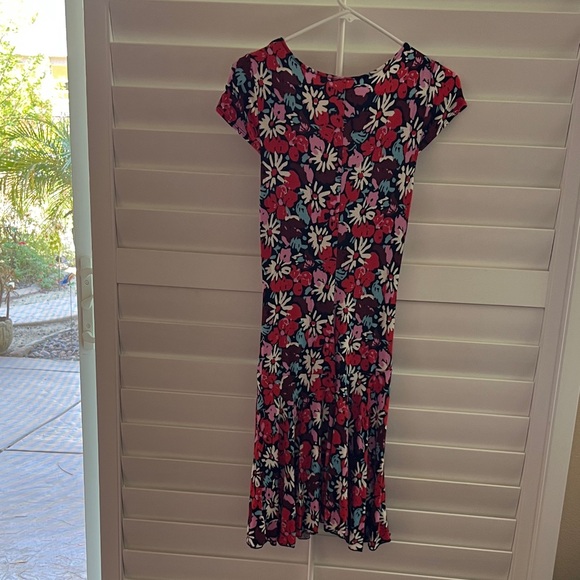 Free People Floral Twist-Front Midi Dress in Navy, Pink and White - Picture 5 of 7